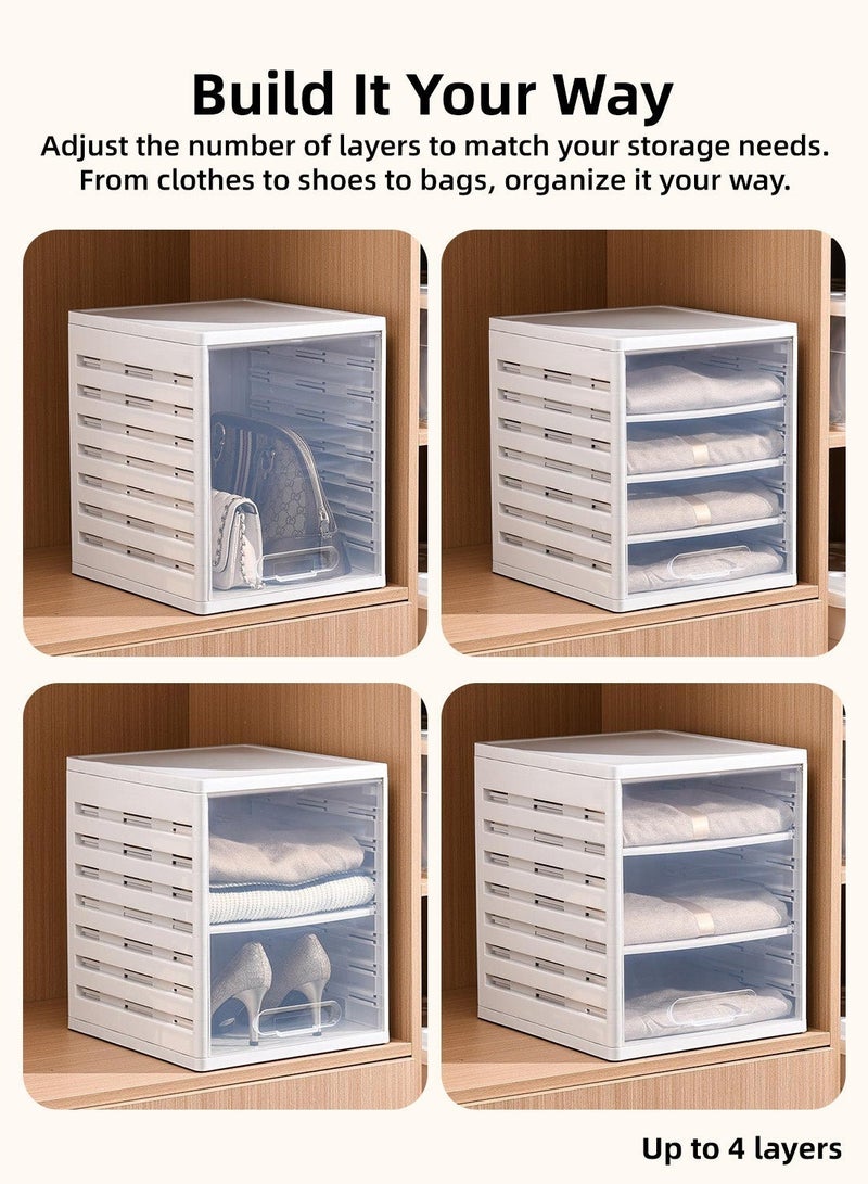 صندوق تخزين بلاستيكي قابل للتكديس لتخزين الخزانة، منظم تخزين ملابس مع باب أمامي شفاف، صندوق تخزين خزانة ملابس قابل للسحب للملابس والحقائب والأحذية، نظام تخزين خزانة موفر للمساحة - Image 4